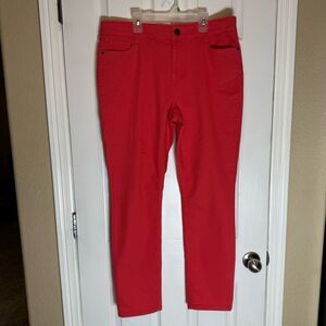 Liz Claiborne Mid-Rise Slim Stretch Ankle Pants 12 Salmon Red Pink Valentine's